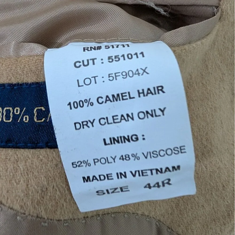 T Harris Camel Hair Blazer Mens Size 44R Tan Business 2 Button Sport Coat Jacket